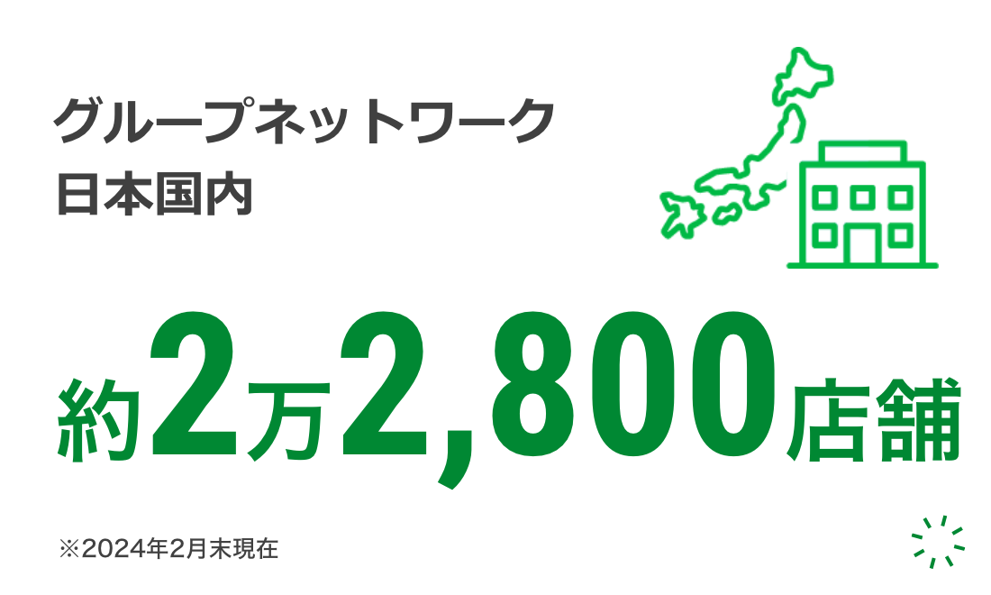 グループネットワーク日本国内 約2万2,800店舗 ※2024年2月末現在 