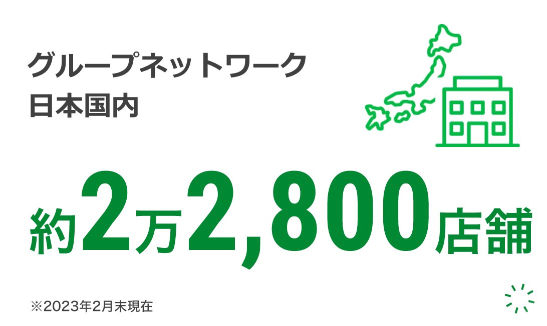 グループネットワーク日本国内 約2万2,800店舗 ※2023年2月末現在 